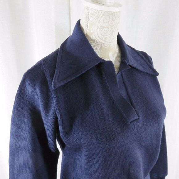 Vintage 60s L Coleman Knitting Mills Navy Blue Red Stripe Sweater Hipster Mod - Picture 3 of 12